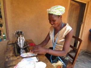 Emily, a local tailor, making re-usable sanitary pads