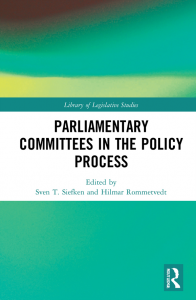 Cover of the book "Parliamentary Committees in the Policy Process" - a blurry green background with a white block for the title