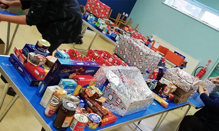presents in a food bank.