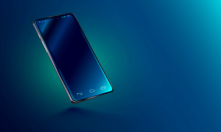 Mobile phone on a blue background