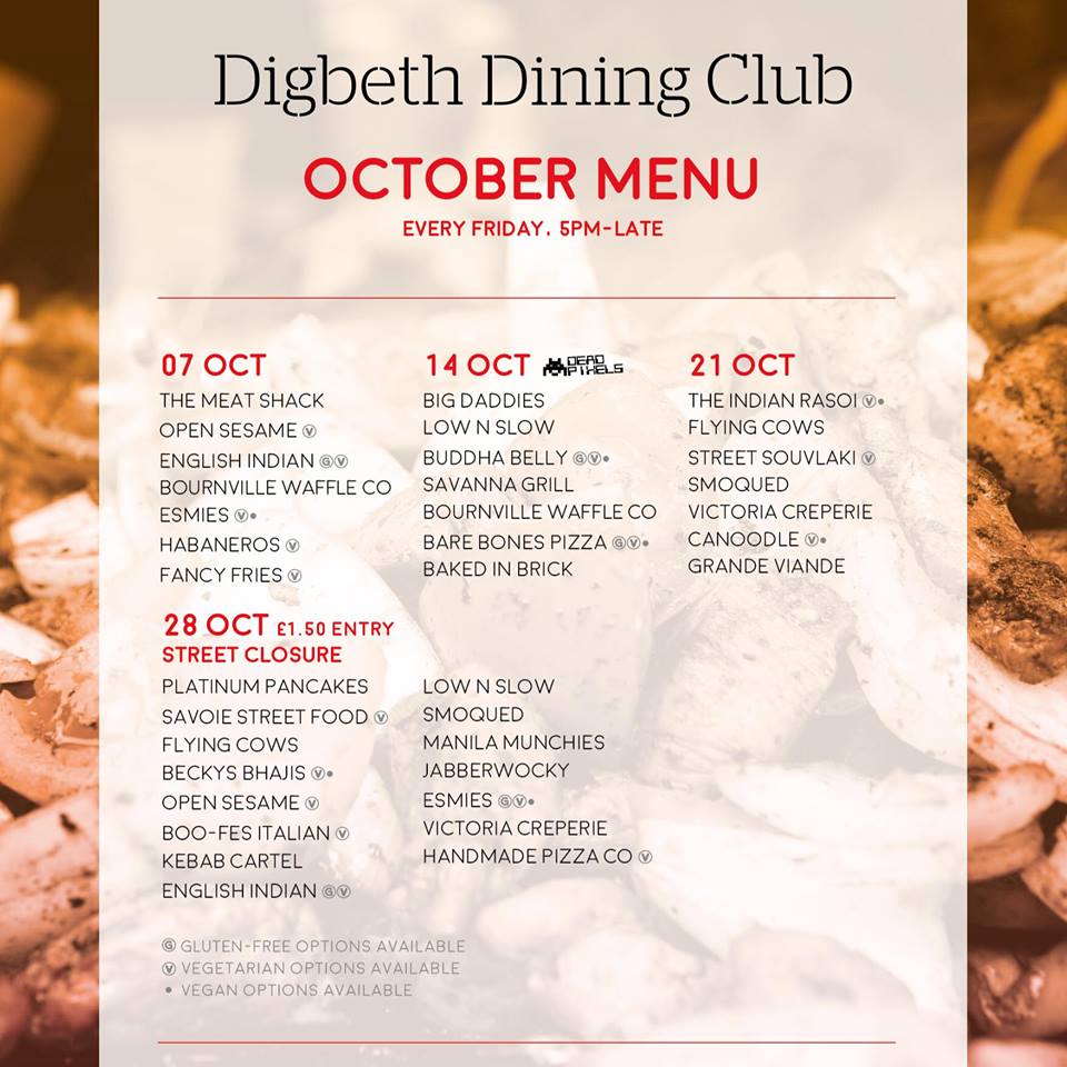 Digbeth Dining Club October Schedule