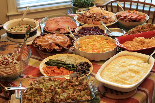 A photo of Thanksgiving trimmings, which is basically everything that isn't turkey or dessert