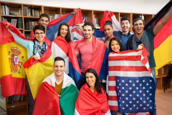 World students with flags