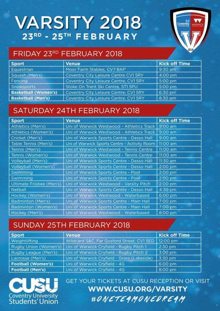 Varsity A0 Fixtures Poster