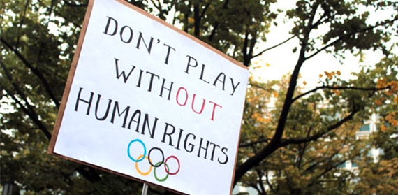 Blog header |Olympic Rings: "Don't Play Without Human Rights"