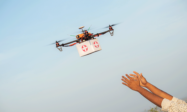 Drone delivering medical box